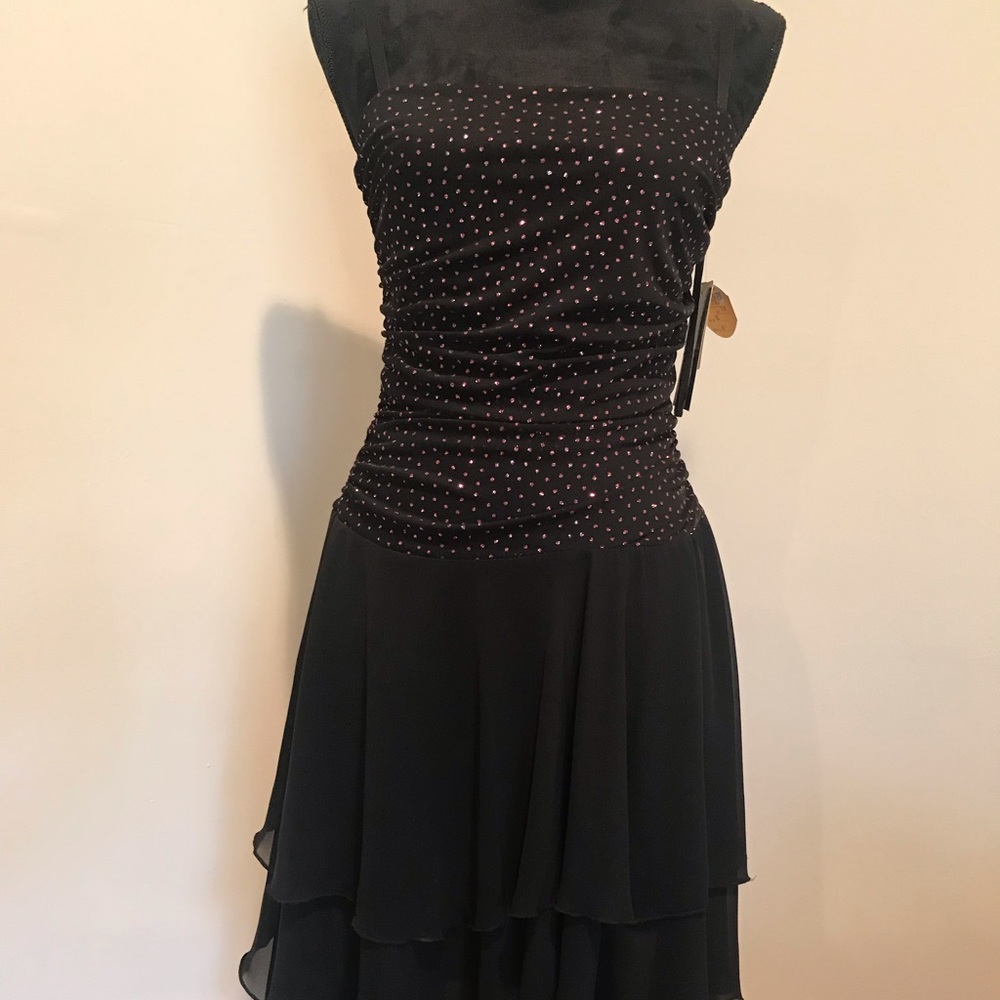 Black Dress With pink polka dots